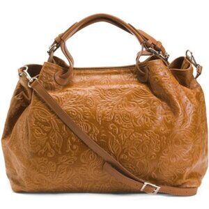 NEW ✅  Embossed Floral Tuscan Leather Large Travel Bag BRONZE (Stella Bianca)